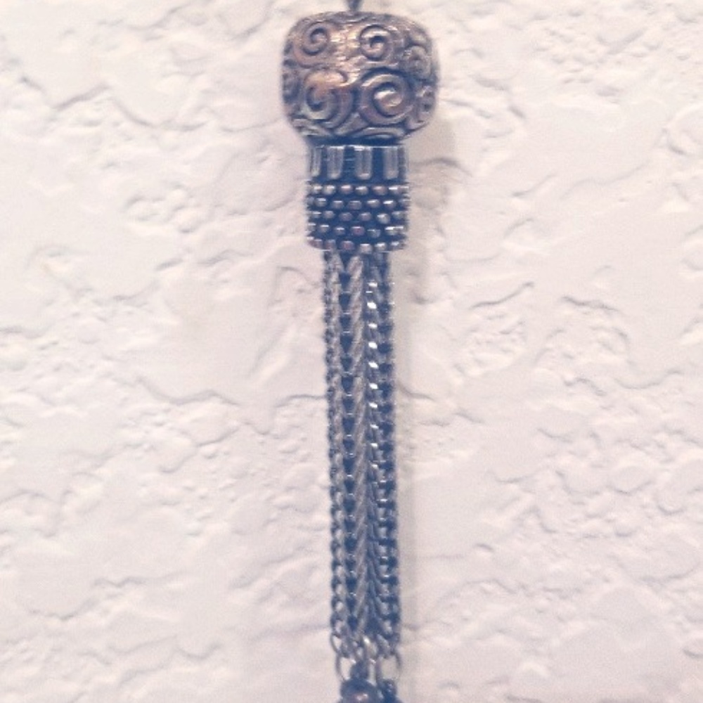 Long Silver Pendant Necklace